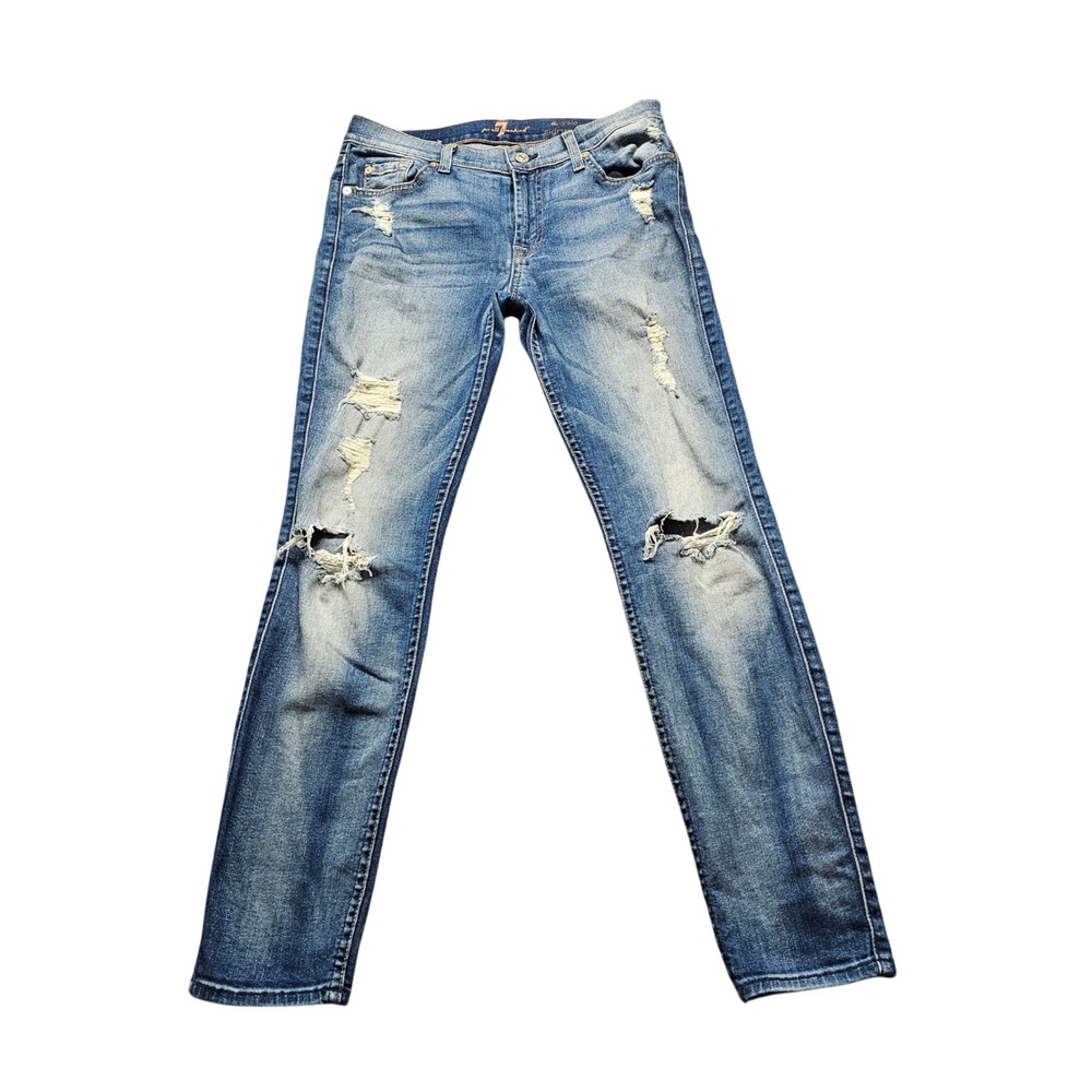 7 For All Mankind The Ankle Skinny Jeans Womens 29 Blue Distressed Denim Ripped